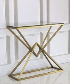 Grand brass console, narrow, glass top, glamour style