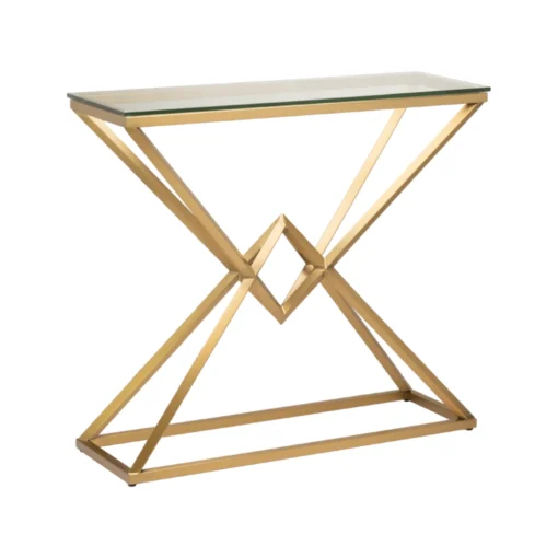 CONSOLA Grand brass, narrow, glass top, glamour style, exclusive
