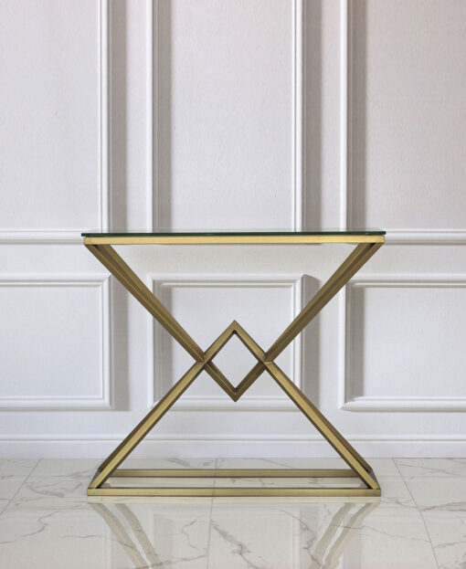 CONSOLA Grand brass, narrow, glass top, glamour style, beautiful