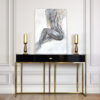 CONSOLVE with one drawer, gold frame, black body in high gloss, glamour style