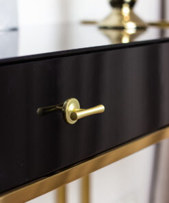 CONSOLVE with one drawer, gold frame, black body in high gloss, glamour style, exclusive