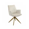 Swivel chair with light beige chenille fabric, gold base, modern