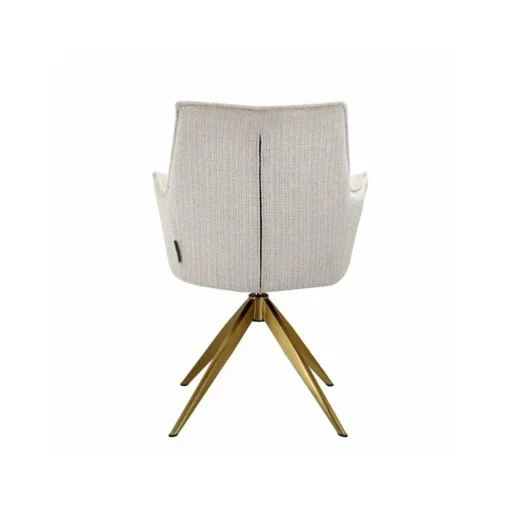 Swivel chair with light beige chenille fabric, gold base, modern, exclusive