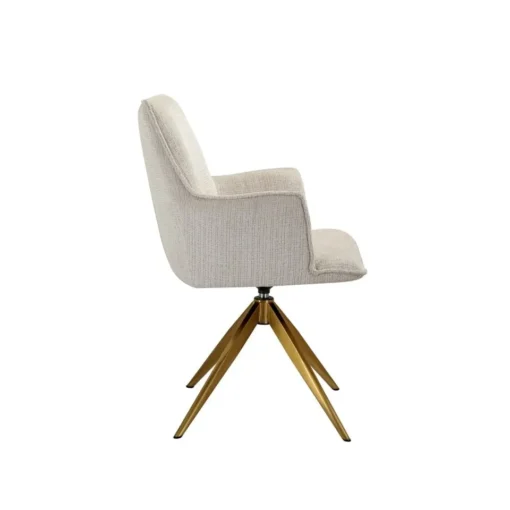 Swivel chair with light beige chenille fabric, gold base, modern, beautiful