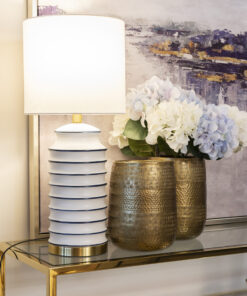 Coastal table lamp ceramic base, brass details, Hamptons style