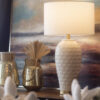 Murcia table lamp glossy white ceramic base, metal details