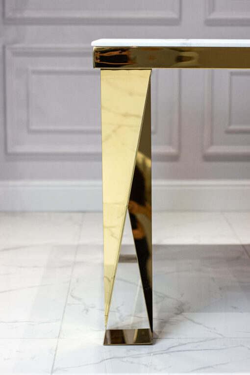 Dining table rectangular, white, marble top, gold legs, glamour, for dining room