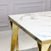 Dining table rectangular, white, marble top, gold legs, glamour, for living room