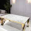 Dining table rectangular, white, marble top, gold legs, glamour, beautiful