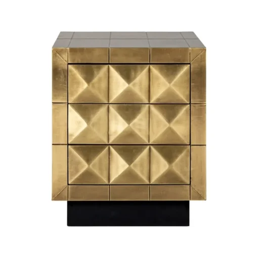 Rectangular nightstand, black and gold, 3 drawers, decorative front, glamour, auxiliary