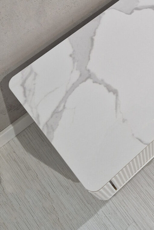 NIGHT TABLE fluted, white and gold, synthetic marble top, glamour style, for living room