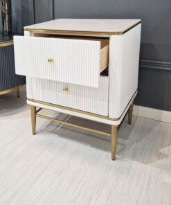 NIGHT TABLE fluted, white and gold, synthetic marble top, glamour style, beautiful