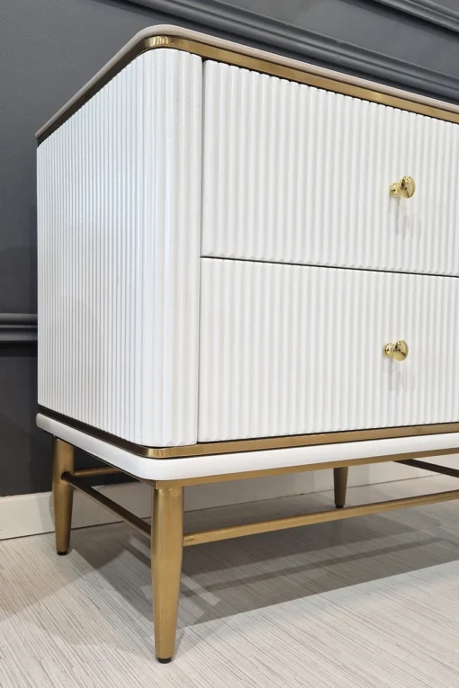 NIGHT TABLE fluted, white and gold, synthetic marble top, glamour style, unique