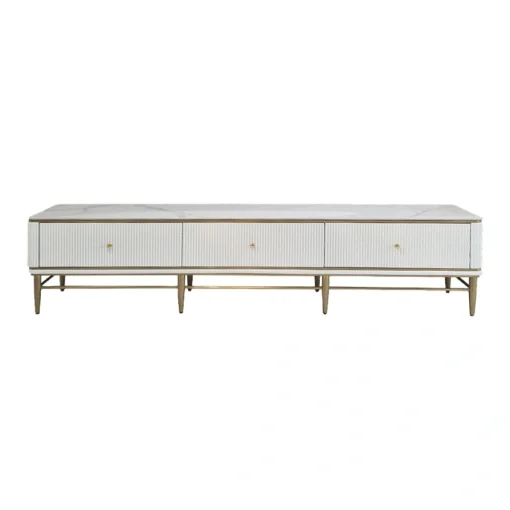 RTV BOARD white fluted, gold metal details, sintered stone top, glamour