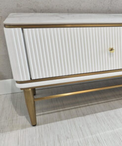 RTV BOARD white fluted, gold metal details, sintered stone top, glamorous, beautiful