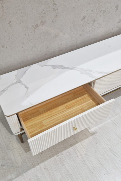 RTV BOARD white fluted, gold metal details, sintered stone top, glamour, unique