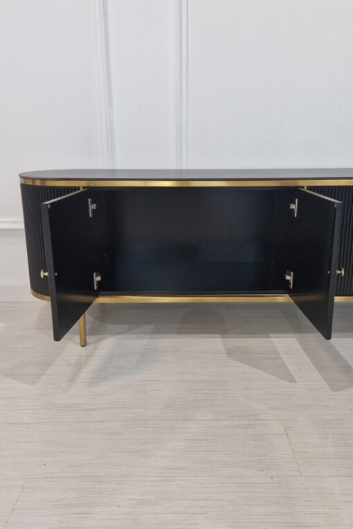 RTV BOARD black and gold, fluted finish, sintered stone top, modern, glamour, for living room