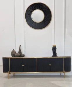 RTV BOARD black and gold, fluted finish, sintered stone top, modern, glamorous, beautiful