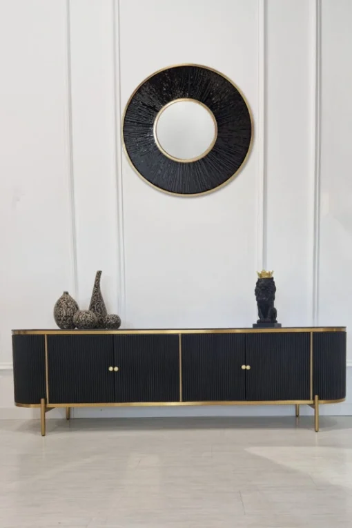 RTV BOARD black and gold, fluted finish, sintered stone top, modern, glamorous, beautiful