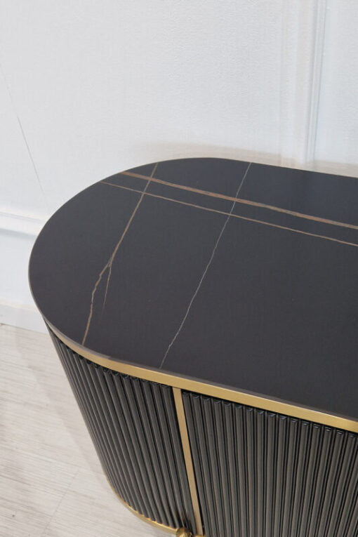RTV BOARD black and gold, fluted finish, sintered stone top, modern, glamorous, unique