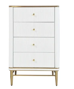 RIVERED CUPBOARD with 4 drawers, white and gold, synthetic marble top, glamour