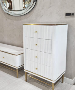 FIRE RIVER BOARD with 4 drawers, white and gold, synthetic marble top, glamour, beautiful
