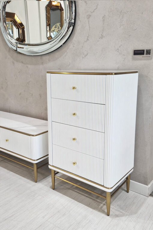 FIRE RIVER BOARD with 4 drawers, white and gold, synthetic marble top, glamour, beautiful
