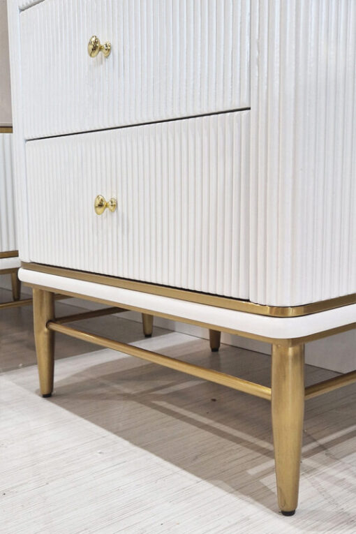 RIVERED CUPBOARD with 4 drawers, white and gold, synthetic marble top, glamour, unique