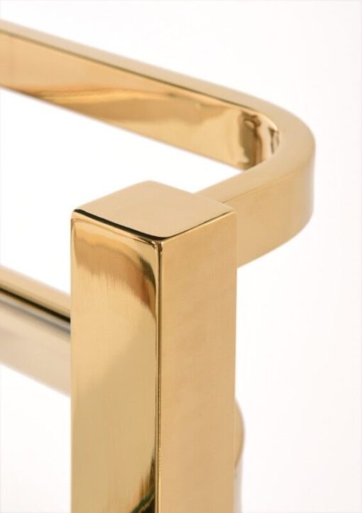 Bar side table on wheels, two-tier, gold metal frame, glass tops, glamour-3