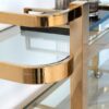 Bar side table on wheels, two-tier, gold metal frame, glass tops, glamour, exclusive
