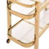 Bar side table on wheels, two-tier, gold metal frame, glass tops, glamour, premium