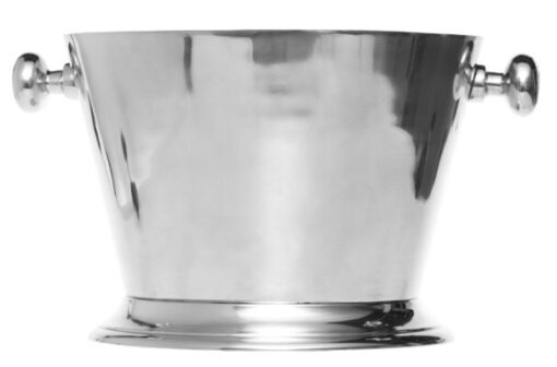 COOLER in silver aluminum, for champagne, decorative handles, round, classic style, exclusive