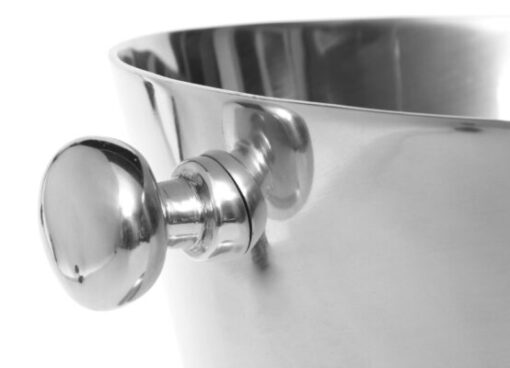 COOLER in silver aluminum, for champagne, decorative handles, round, classic style, sophisticated