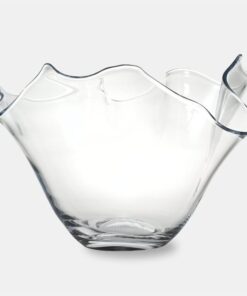 LARGE glass bowl, transparent, round with crinkled rim, hand formed, modern, beautiful