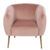 ROUNDED soft back armchair with armrests, gold legs, pink velour, pastel cocktail style