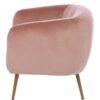 ROUNDED soft-back armchair with armrests, gold legs, pink velour, pastel cocktail style, designer