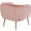 ROOM with rounded soft backrest with armrests, golden legs, pink velour, pastel cocktail style, elegant