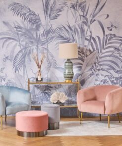 Armchair with rounded soft back with armrests, golden legs, pink velour, pastel cocktail style, beautiful