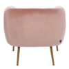 Armchair with rounded soft back with armrests, gold legs, pink velour, pastel cocktail style, sophisticated