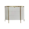 White chest with drawers, gold elements, fluted, rounded sides, stone sintered top 120 cm