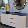Cashmere dresser, gold metal details, fluted body, black top, modern, for living room