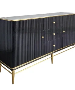 GOLD frame chest of drawers, black fluted body, white stone sintered top, modern