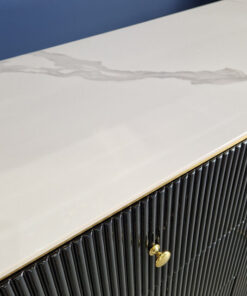 GOLD frame chest of drawers, black fluted body, white stone sintered top, modern, beautiful