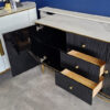 GOLD frame chest of drawers, black fluted body, white stone sintered top, modern, unique