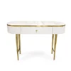 CONSOLA Anne with drawer, on golden metal legs, white fluted body, modern style 120 cm