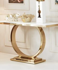 CONSOLA on gold stately round base, high gloss, sintered top, glamour, white top