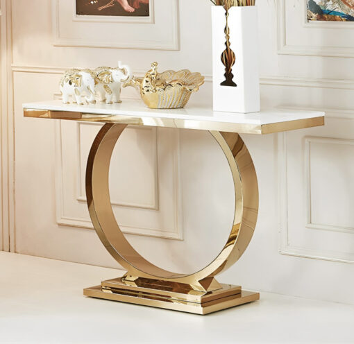 CONSOLA on gold stately round base, high gloss, sintered top, glamour, white top