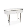 CONSOLA with drawer, on silver metal legs, white fluted body, modern 120 cm