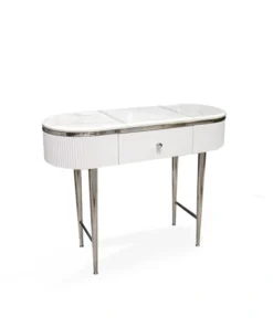 CONSOLA with drawer, on silver metal legs, white fluted body, modern 120 cm