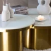 LUMIERE double coffee bench, stone sinter, gold base, round, brushed finish, unique